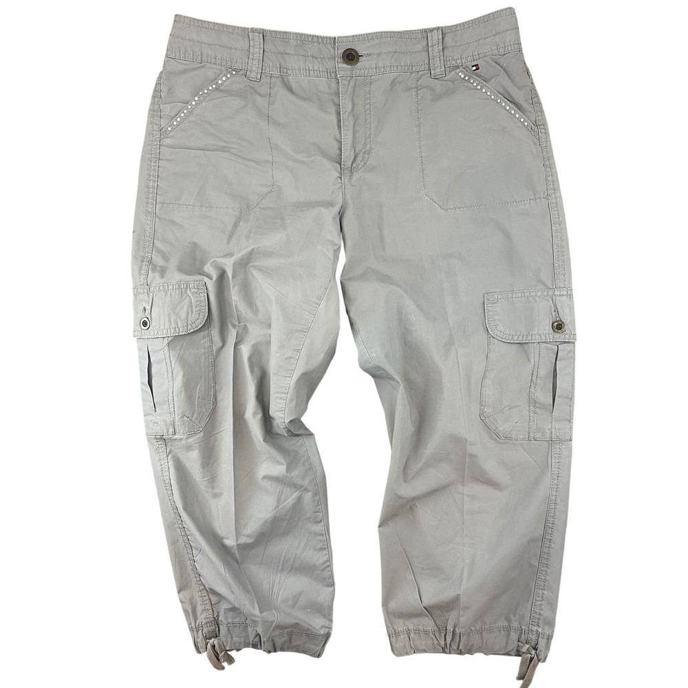 Tommy Hilfiger Y2K Cargo Pants Womens 10 Rhinestone Pockets Gorpcore Cropped